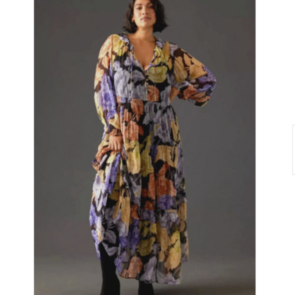 Anthropologie 2X NWT The Marais Printed Chiffon Maxi Dress Purple Floral New - Picture 9 of 9